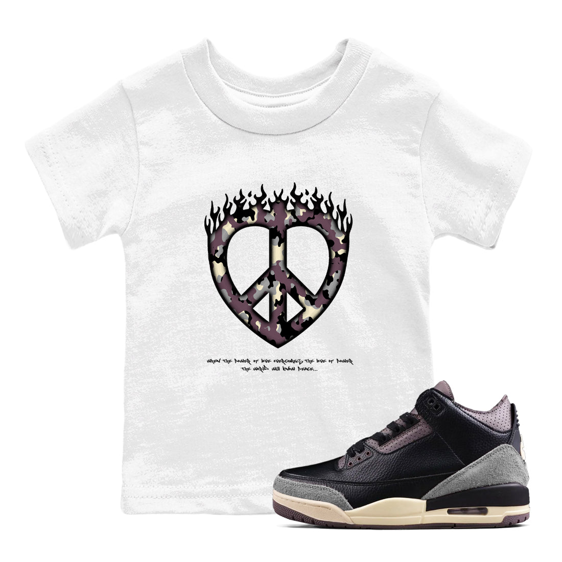 3s A Ma Maniere x Black shirts to match jordans Love Peace sneaker match tees A Ma Maniere x Air Jordan 3 “While You Were Sleeping”Sneaker Release Tees Youth Baby White 1 crew neck shirts