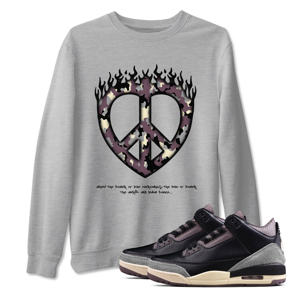 3s A Ma Maniere x Black shirts to match jordans Love Peace sneaker match tees A Ma Maniere x Air Jordan 3 “While You Were Sleeping”Sneaker Release Tees unisex cotton Heather Grey 1 crew neck shirts