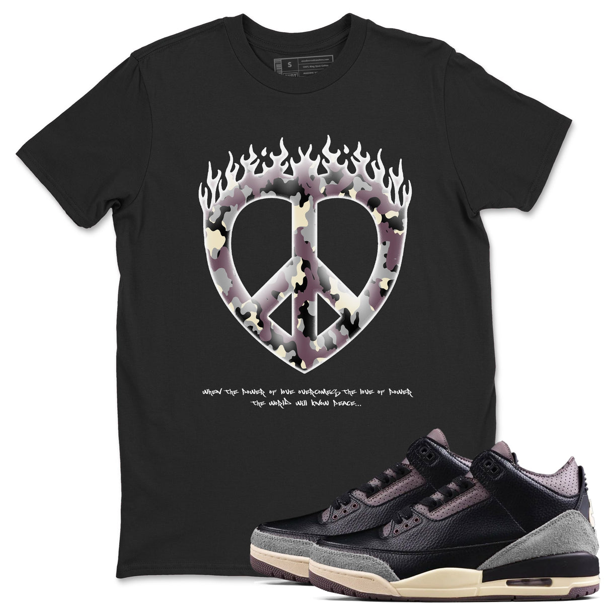 3s A Ma Maniere x Black shirts to match jordans Love Peace sneaker match tees A Ma Maniere x Air Jordan 3 “While You Were Sleeping”Sneaker Release Tees unisex cotton Black 1 crew neck shirts