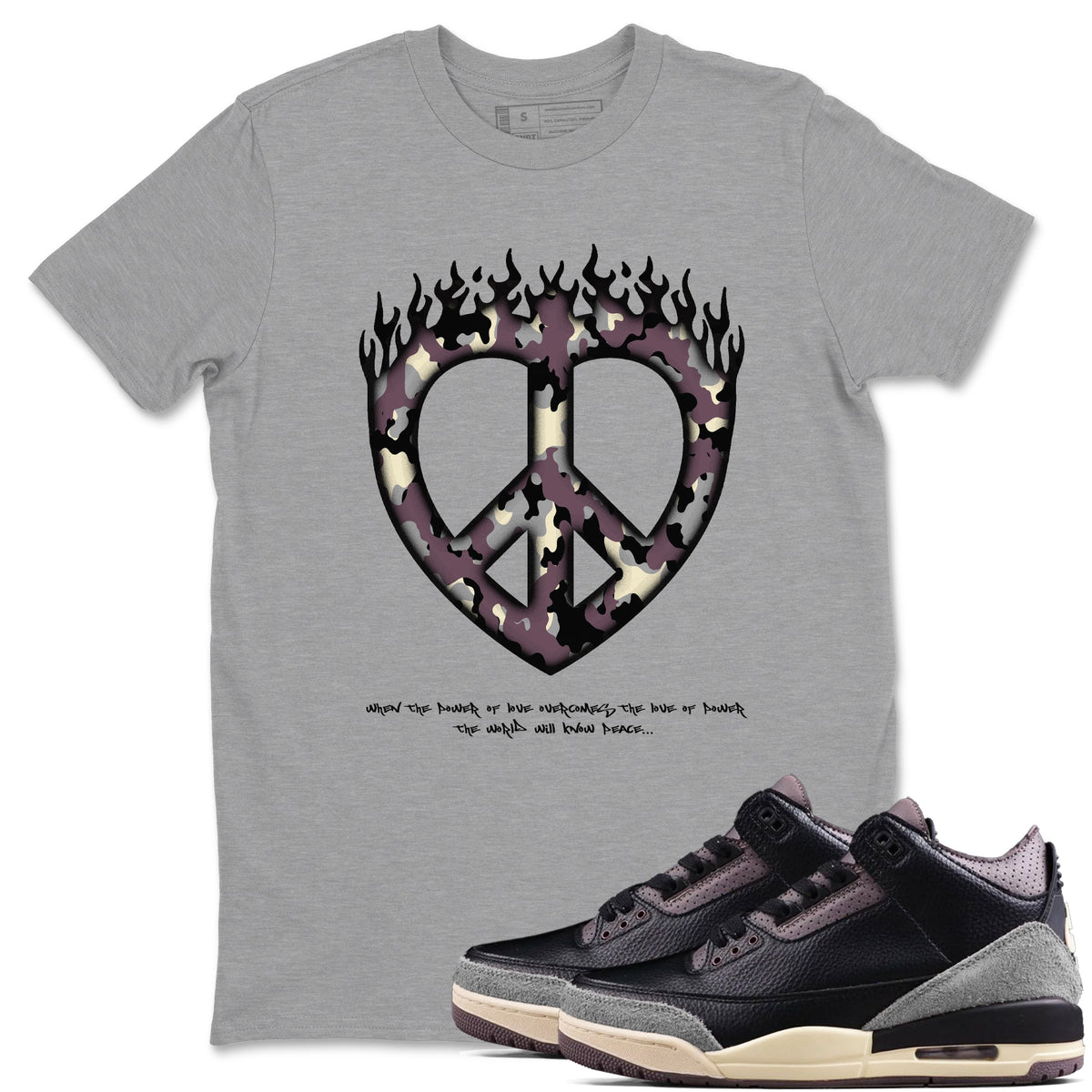 3s A Ma Maniere x Black shirts to match jordans Love Peace sneaker match tees A Ma Maniere x Air Jordan 3 “While You Were Sleeping”Sneaker Release Tees unisex cotton Heather Grey 1 crew neck shirts
