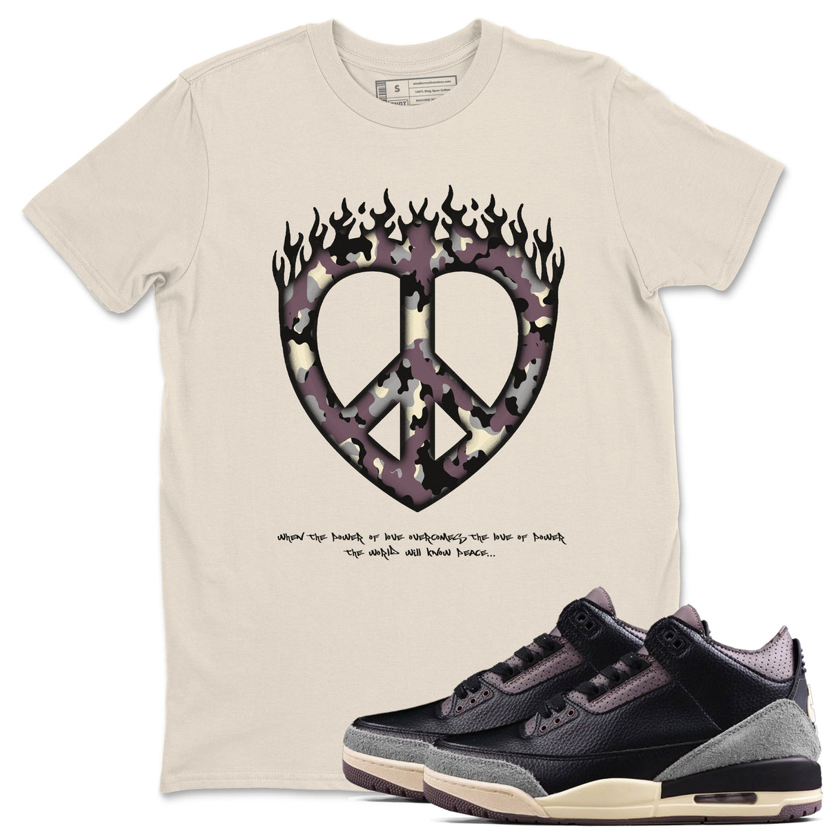 3s A Ma Maniere x Black shirts to match jordans Love Peace sneaker match tees A Ma Maniere x Air Jordan 3 “While You Were Sleeping”Sneaker Release Tees unisex cotton Natural 1 crew neck shirts