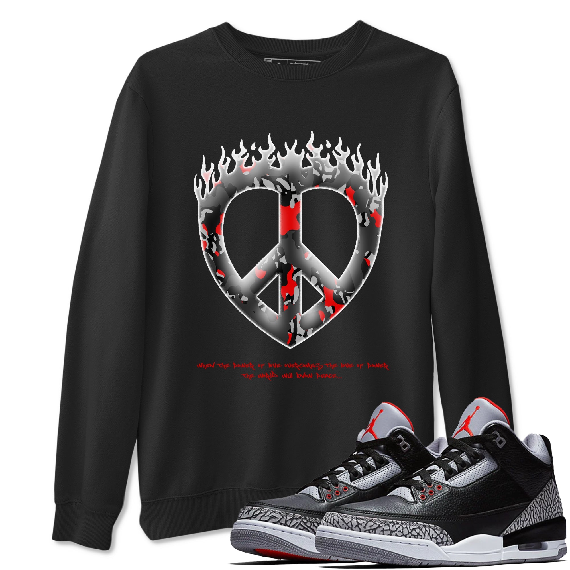 4s Black Cement shirts to match jordans Love Peace sneaker match tees Air Jordan 4 Black Cement match shoes to clothes Drip Gear Zone unisex cotton Black 1 shirts