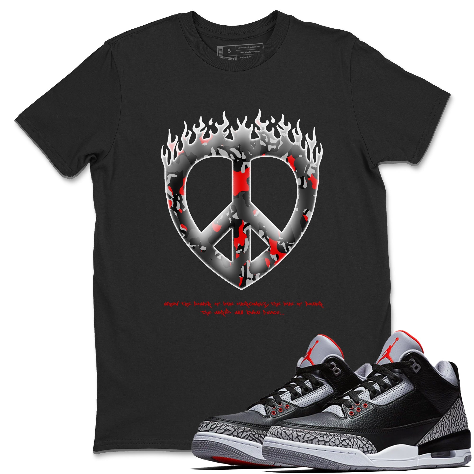 4s Black Cement shirts to match jordans Love Peace sneaker match tees Air Jordan 4 Black Cement match shoes to clothes Drip Gear Zone unisex cotton Black 1 shirts