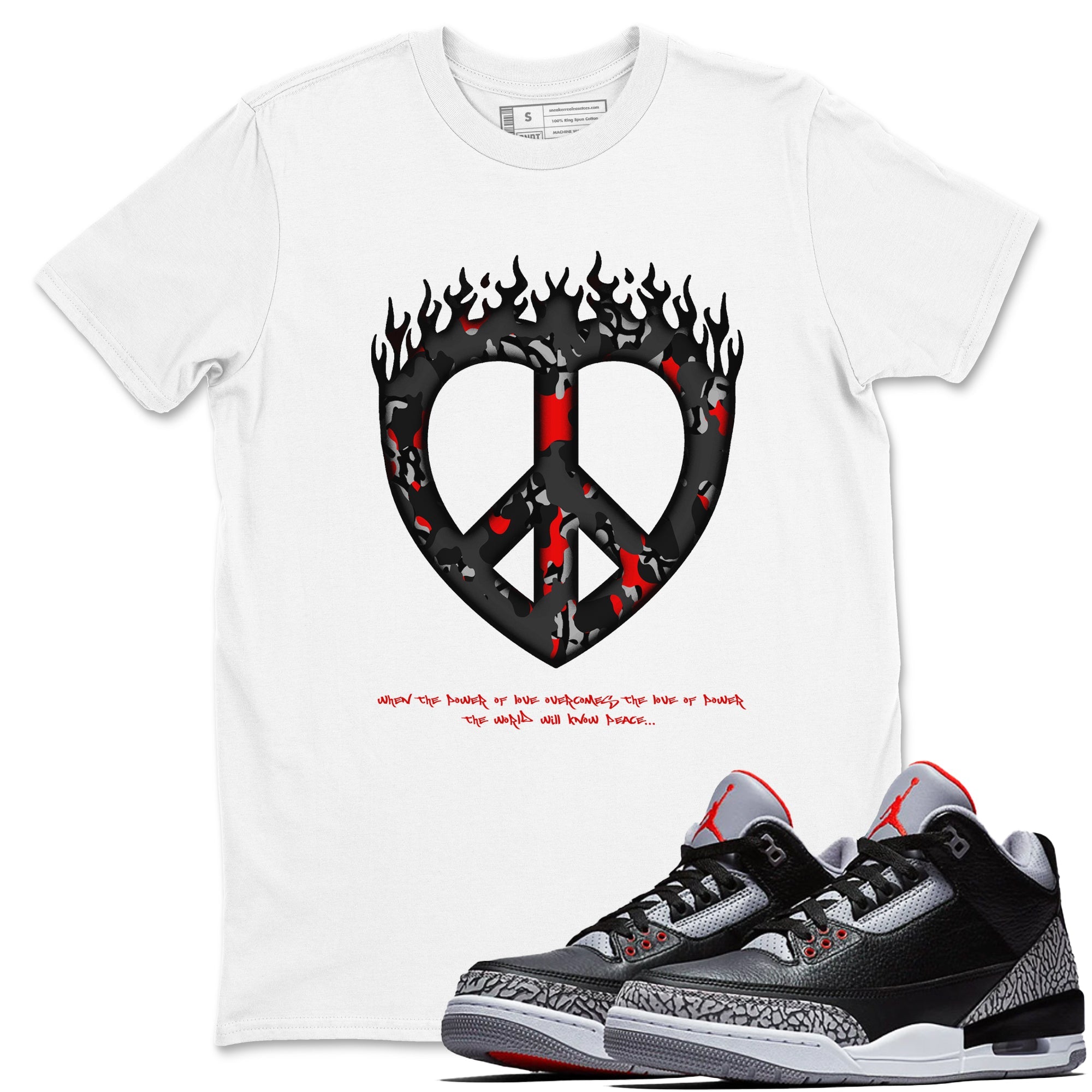 4s Black Cement shirts to match jordans Love Peace sneaker match tees Air Jordan 4 Black Cement match shoes to clothes Drip Gear Zone unisex cotton White 1 shirts