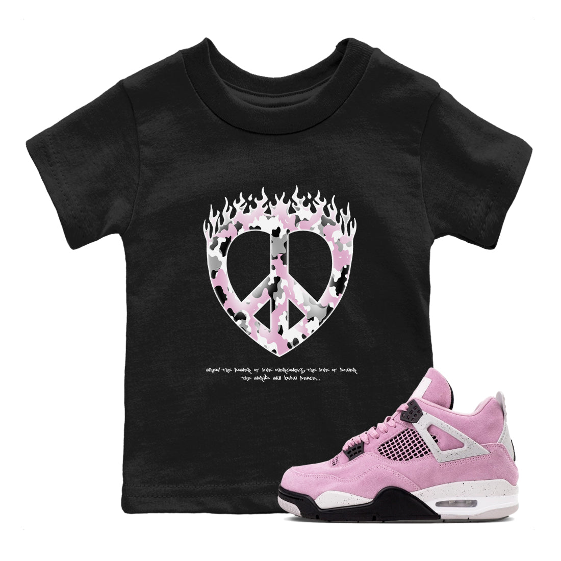 4s Retro Orchid shirts to match jordans Love Peace sneaker match tees Air Jordan 4 WMNS Orchid match shoes to clothes Drip Gear Zone Youth Baby Black 1 tee