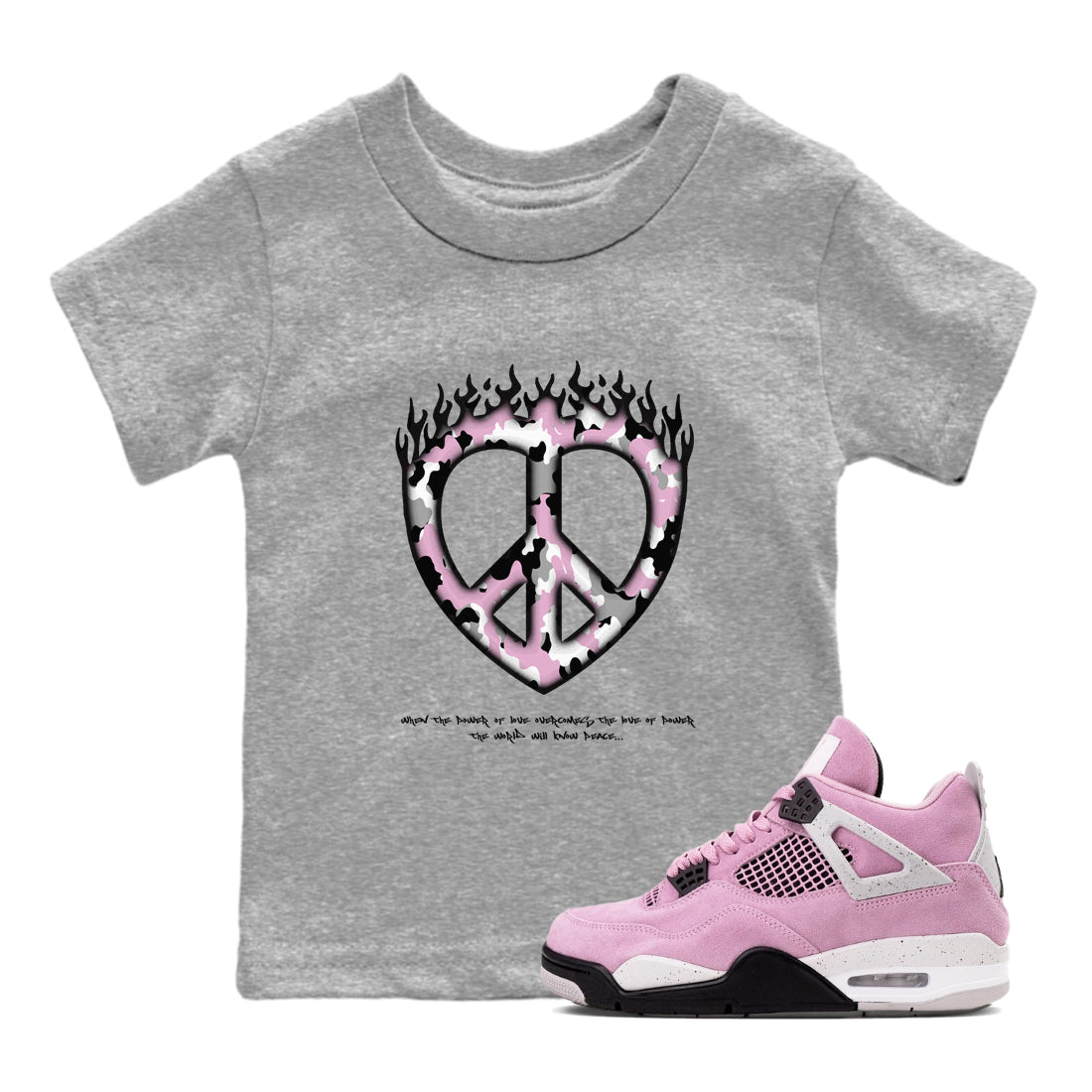 4s Retro Orchid shirts to match jordans Love Peace sneaker match tees Air Jordan 4 WMNS Orchid match shoes to clothes Drip Gear Zone Youth Baby Heather Grey 1 tee