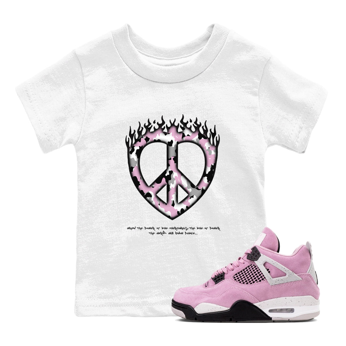 4s Retro Orchid shirts to match jordans Love Peace sneaker match tees Air Jordan 4 WMNS Orchid match shoes to clothes Drip Gear Zone Youth Baby White 1 tee