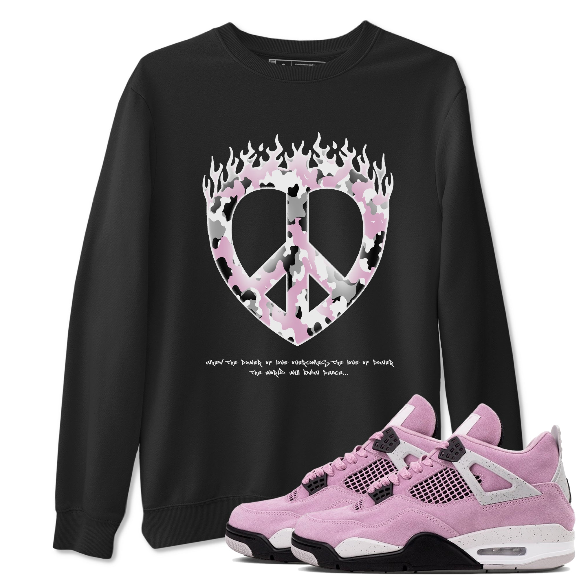 4s Retro Orchid shirts to match jordans Love Peace sneaker match tees Air Jordan 4 WMNS Orchid match shoes to clothes Drip Gear Zone unisex cotton Black 1 shirts