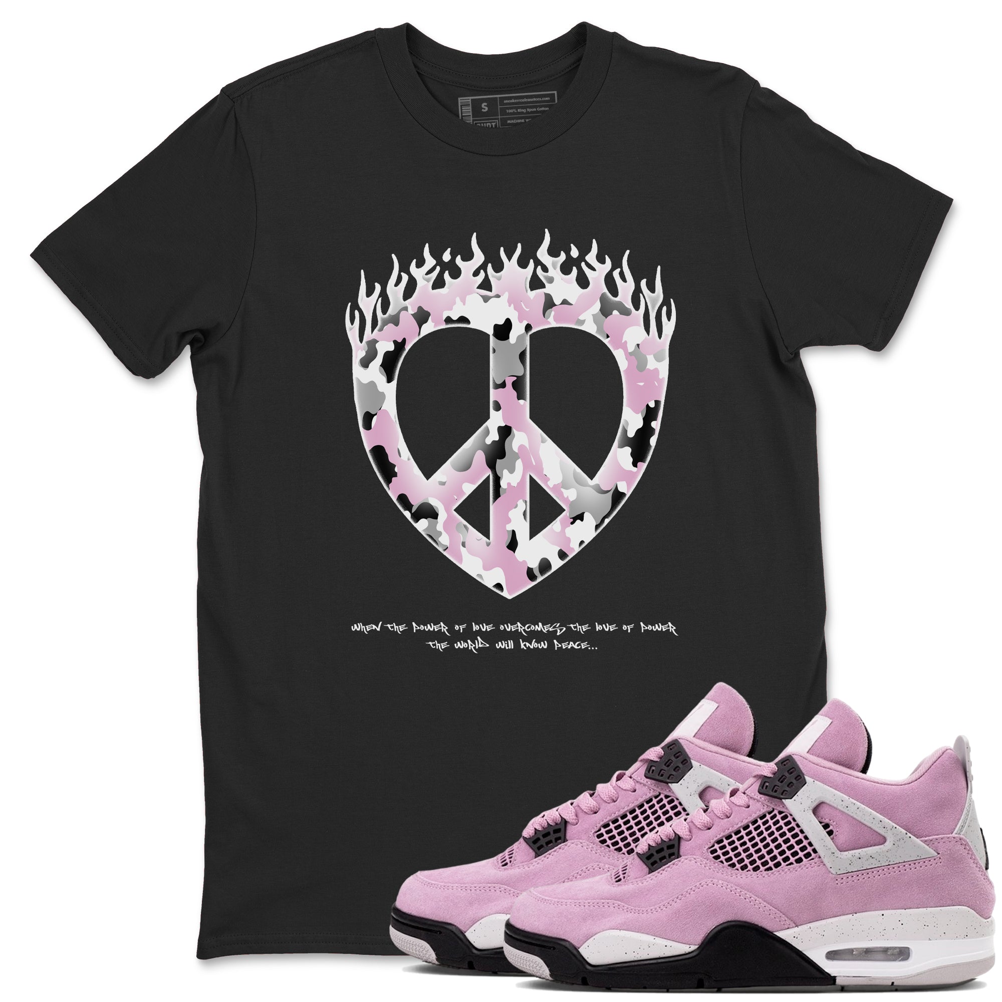 4s Retro Orchid shirts to match jordans Love Peace sneaker match tees Air Jordan 4 WMNS Orchid match shoes to clothes Drip Gear Zone unisex cotton Black 1 shirts