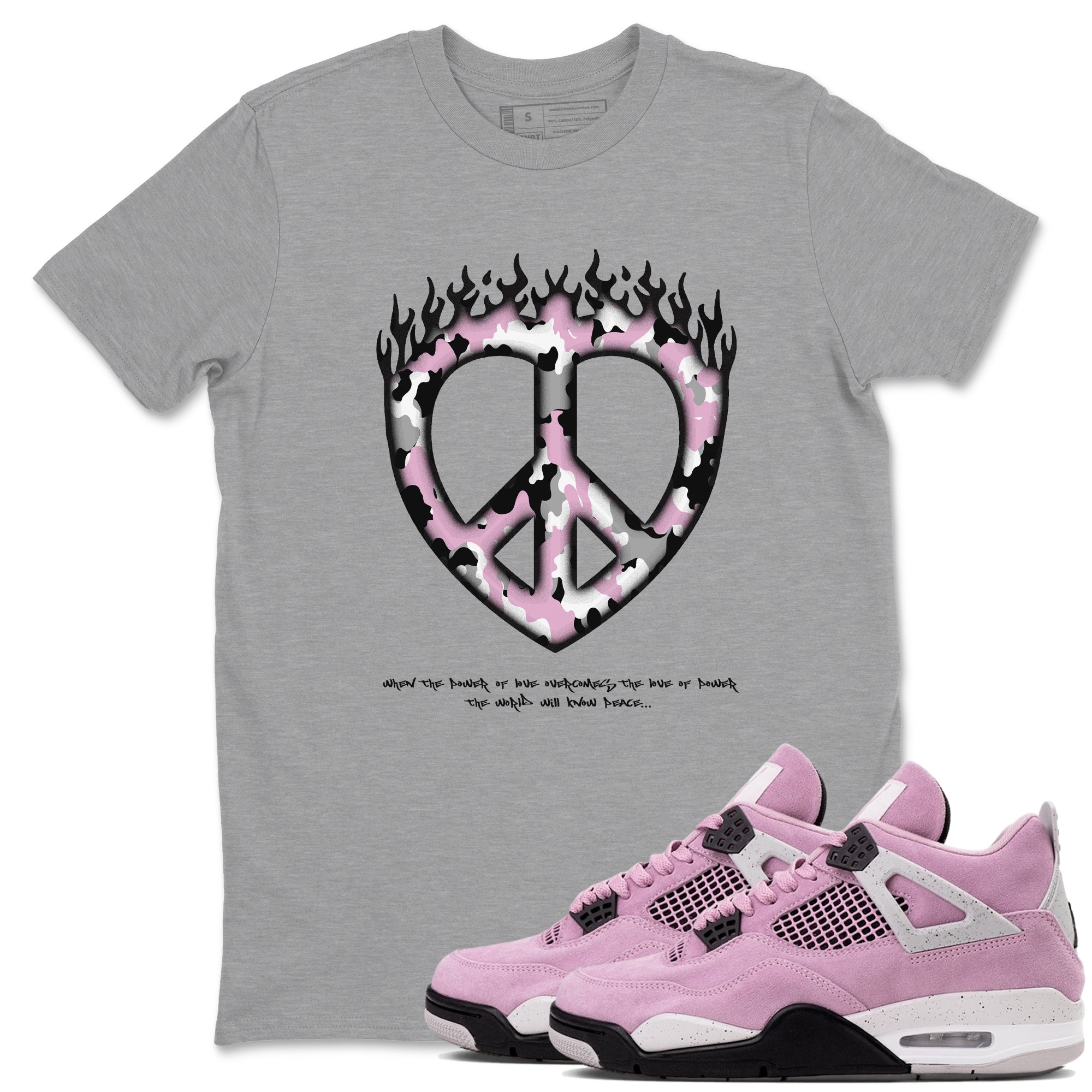 4s Retro Orchid shirts to match jordans Love Peace sneaker match tees Air Jordan 4 WMNS Orchid match shoes to clothes Drip Gear Zone unisex cotton Heather Grey 1 shirts