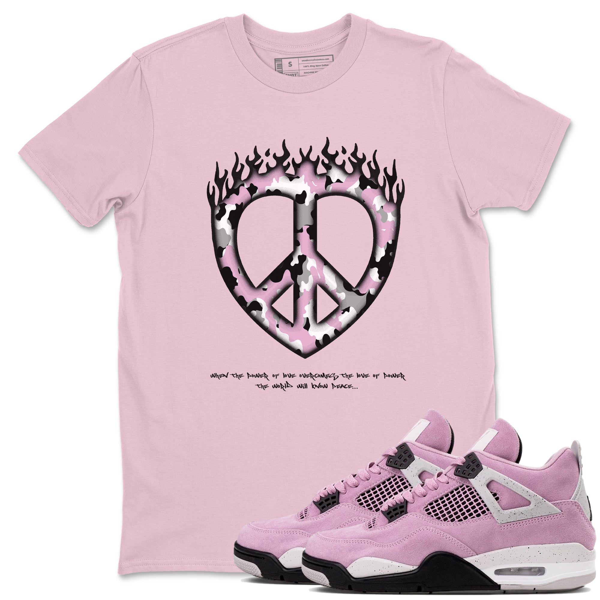 4s Retro Orchid shirts to match jordans Love Peace sneaker match tees Air Jordan 4 WMNS Orchid match shoes to clothes Drip Gear Zone unisex cotton Pink 1 shirts