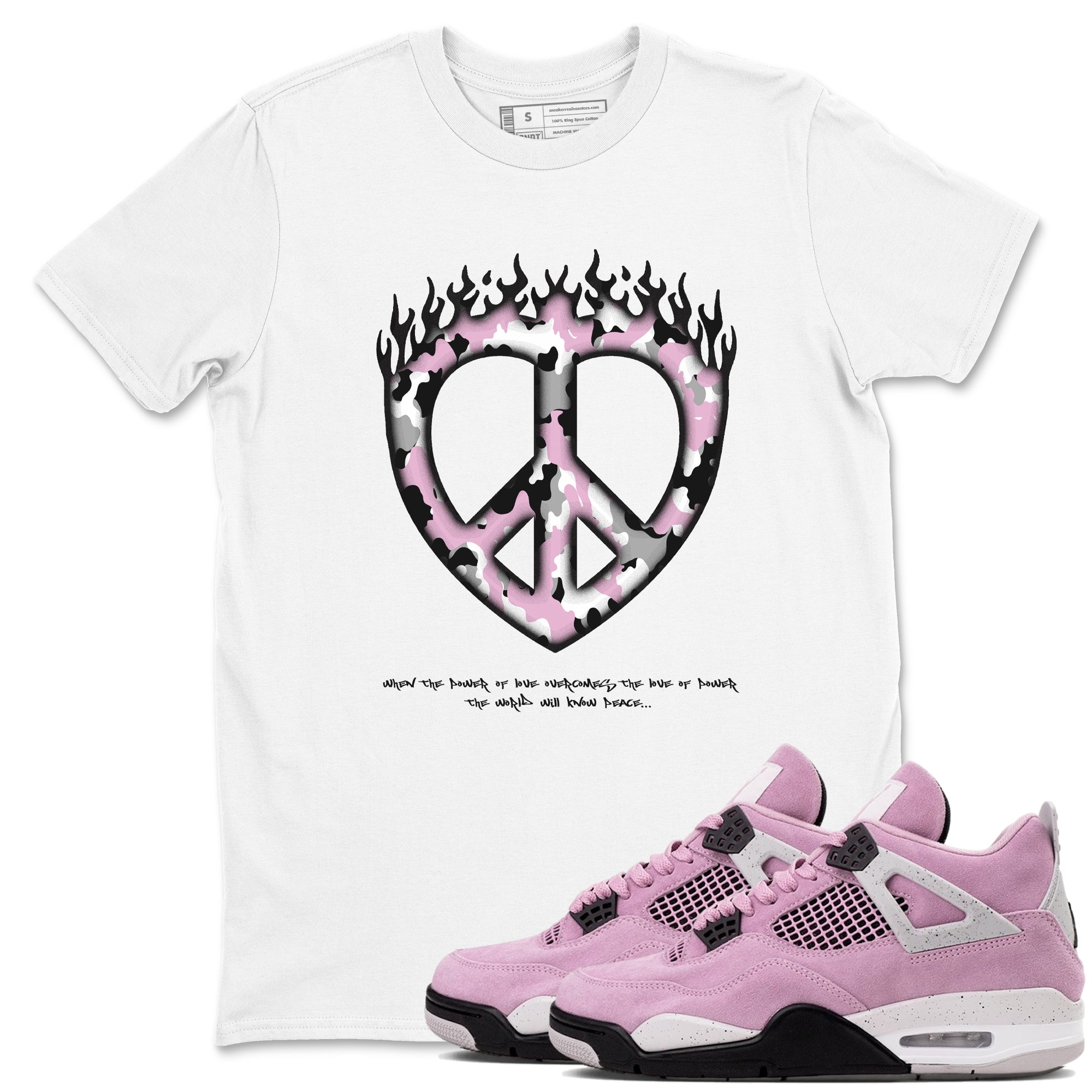 4s Retro Orchid shirts to match jordans Love Peace sneaker match tees Air Jordan 4 WMNS Orchid match shoes to clothes Drip Gear Zone unisex cotton White 1 shirts