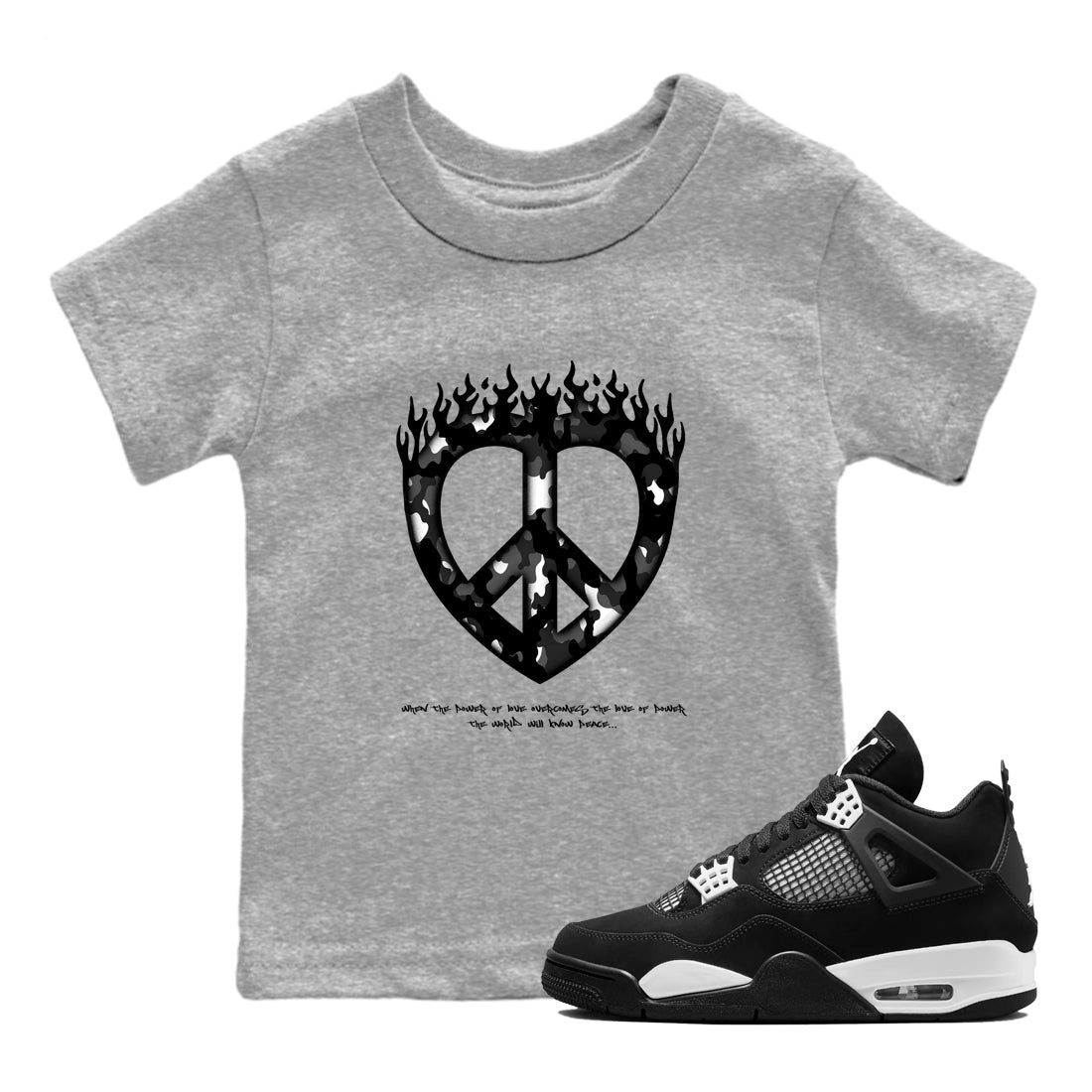 4s White Thunder shirts to match jordans Love Peace sneaker match tees Air Jordan 4 White Thunder Drip Gear Zone Youth Baby Heather Grey 1 crew neck shirts