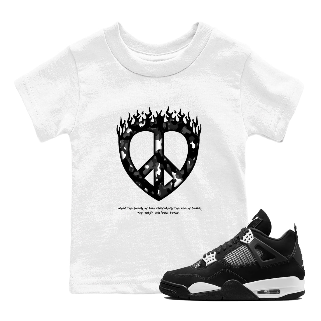 4s White Thunder shirts to match jordans Love Peace sneaker match tees Air Jordan 4 White Thunder Drip Gear Zone Youth Baby White 1 crew neck shirts