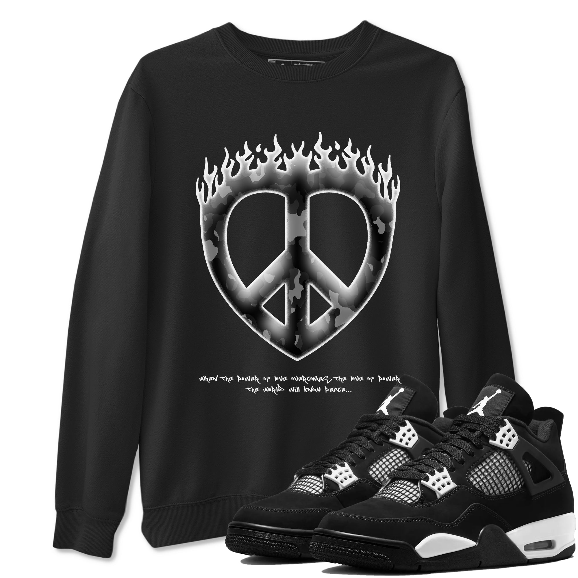 4s White Thunder shirts to match jordans Love Peace sneaker match tees Air Jordan 4 White Thunder Drip Gear Zone unisex cotton Black 1 crew neck shirts