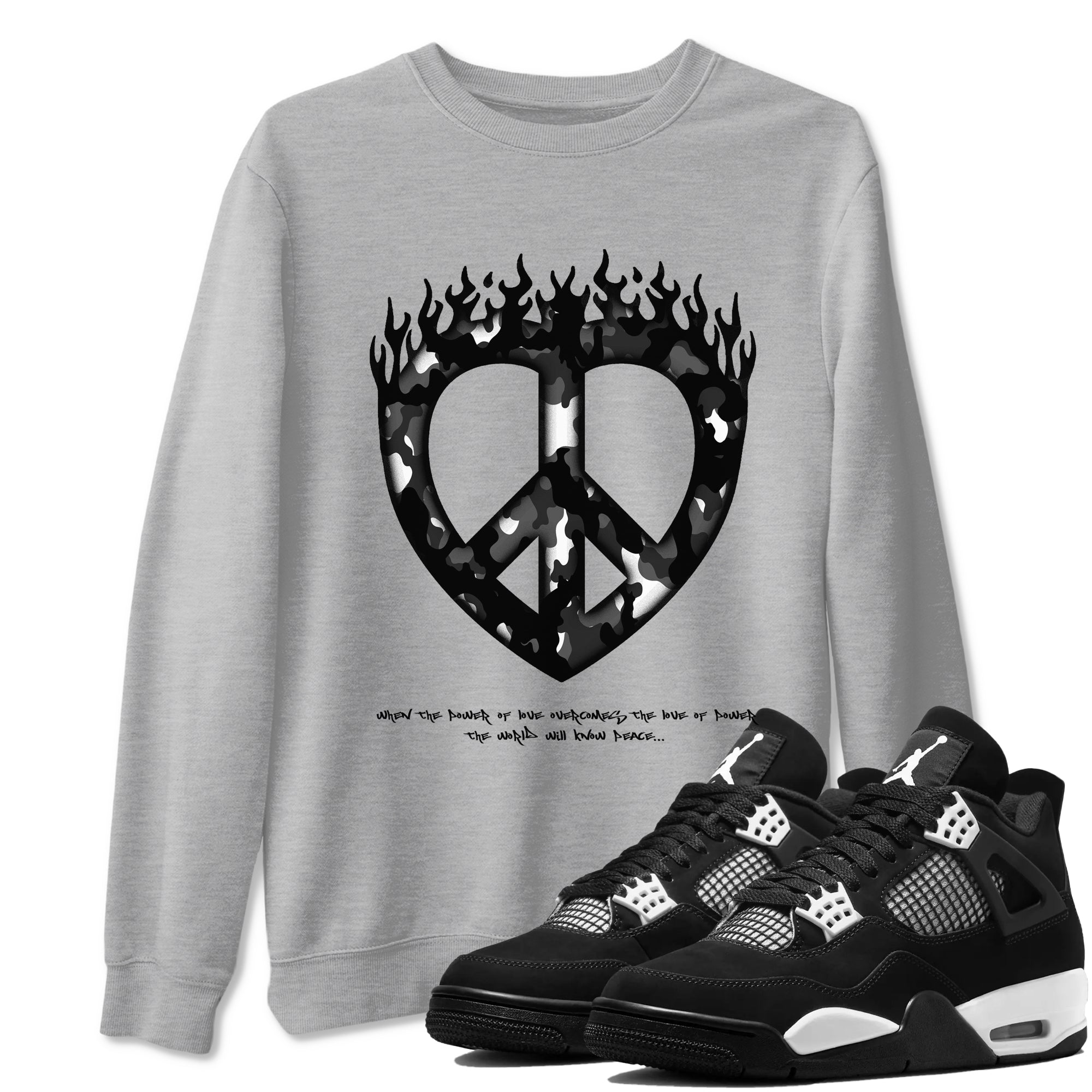 4s White Thunder shirts to match jordans Love Peace sneaker match tees Air Jordan 4 White Thunder Drip Gear Zone unisex cotton Heather Grey 1 crew neck shirts