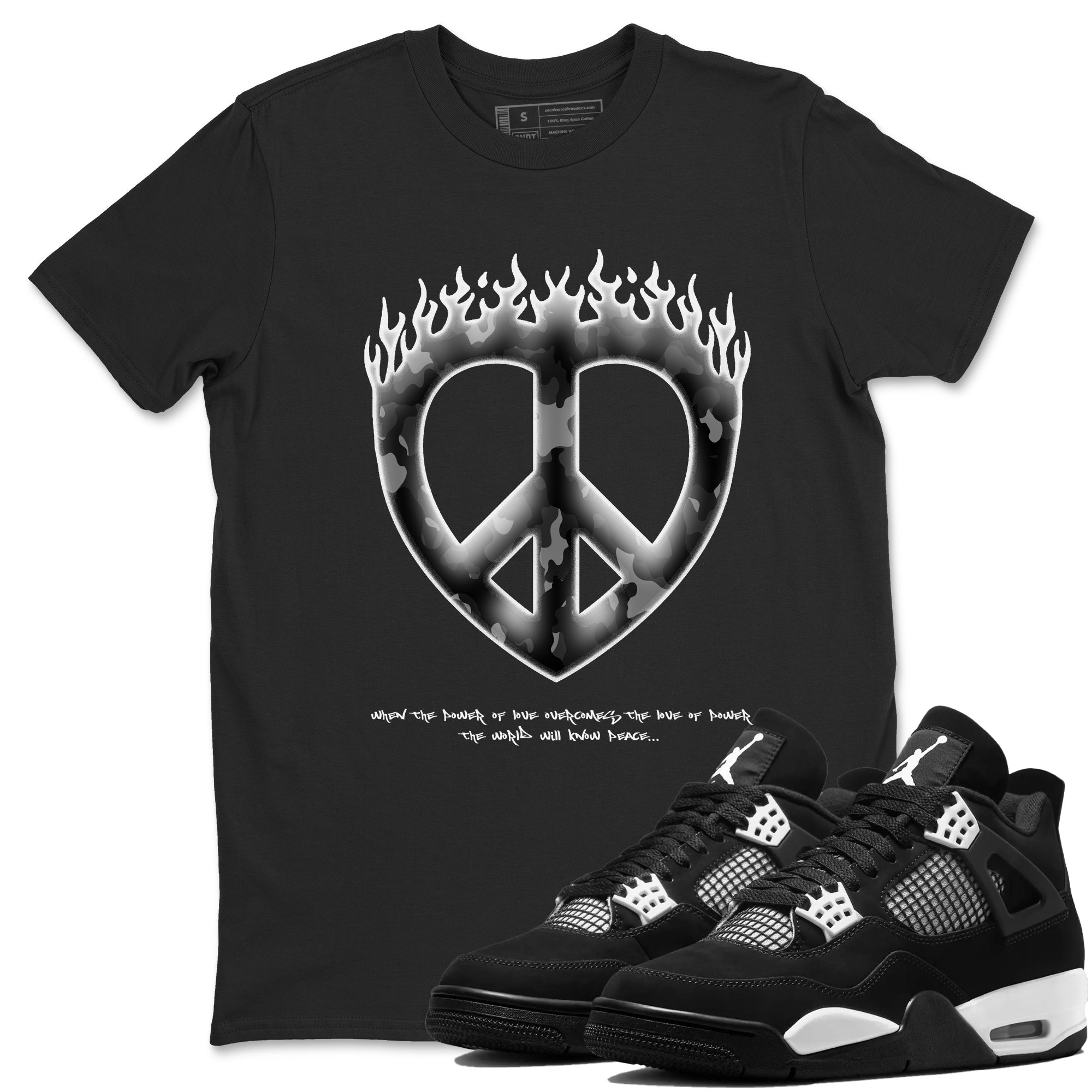 4s White Thunder shirts to match jordans Love Peace sneaker match tees Air Jordan 4 White Thunder Drip Gear Zone unisex cotton Black 1 crew neck shirts