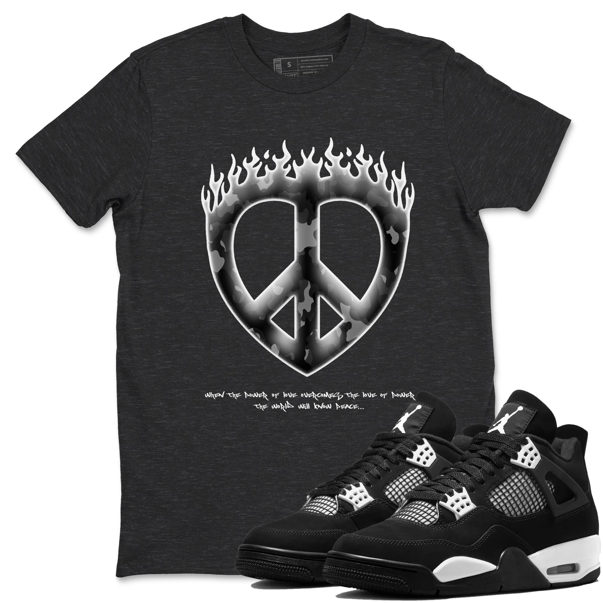 4s White Thunder shirts to match jordans Love Peace sneaker match tees Air Jordan 4 White Thunder Drip Gear Zone unisex cotton Charcoal Heather 1 crew neck shirts