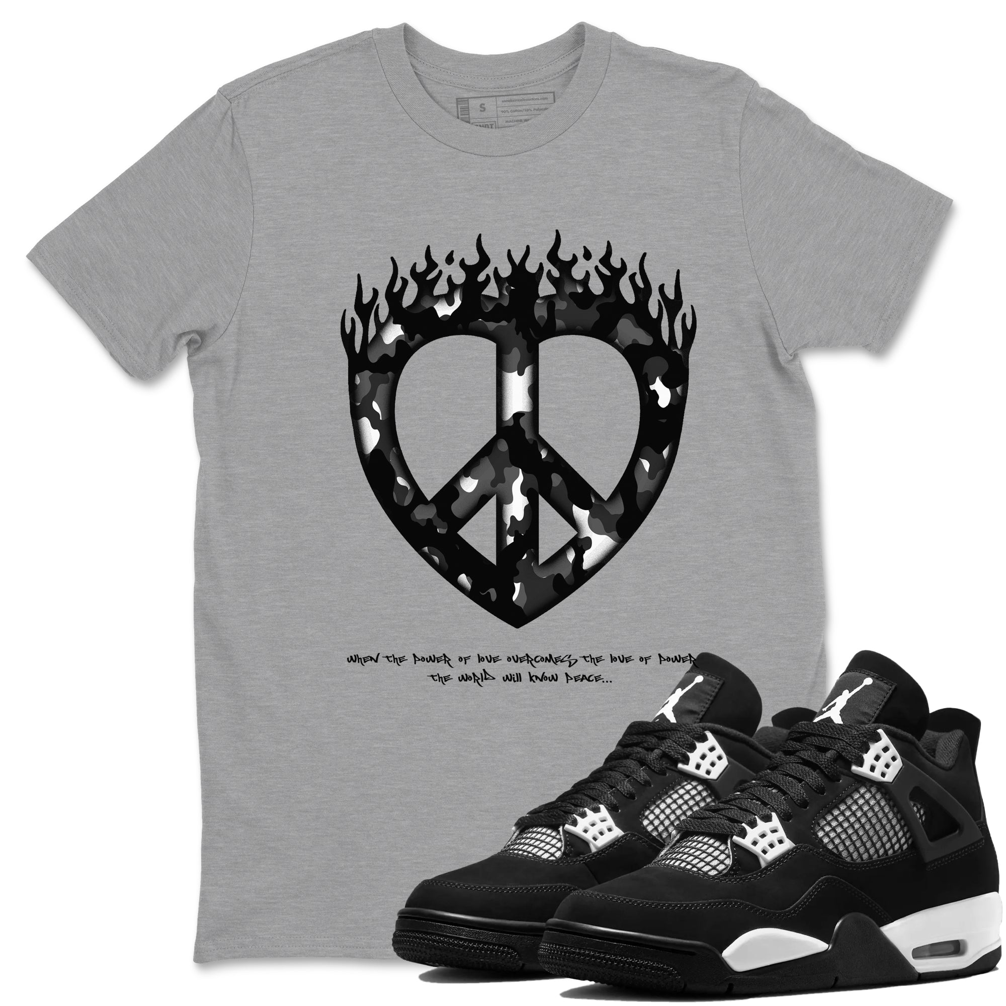 4s White Thunder shirts to match jordans Love Peace sneaker match tees Air Jordan 4 White Thunder Drip Gear Zone unisex cotton Heather Grey 1 crew neck shirts