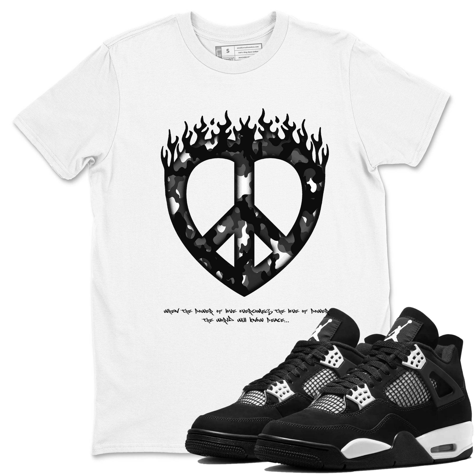 4s White Thunder shirts to match jordans Love Peace sneaker match tees Air Jordan 4 White Thunder Drip Gear Zone unisex cotton White 1 crew neck shirts