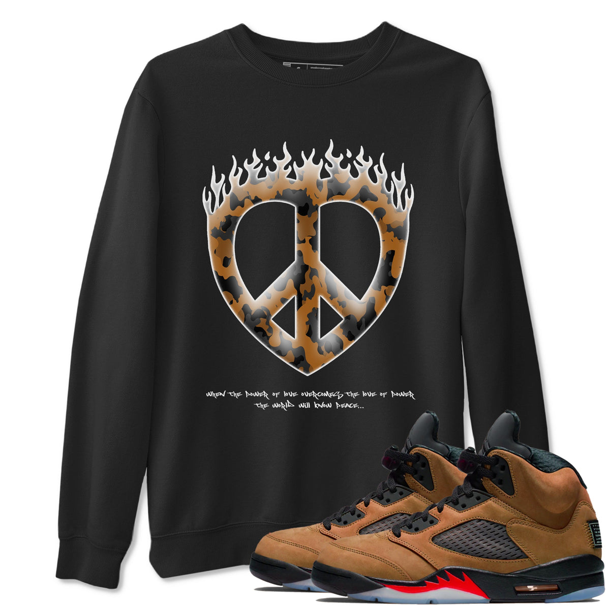 5s Archaeo Brown shirts to match jordans Love Peace sneaker match tees Air Jordan 5 Archaeo Brown match shoes to clothes Drip Gear Zone unisex cotton Black 1 shirts