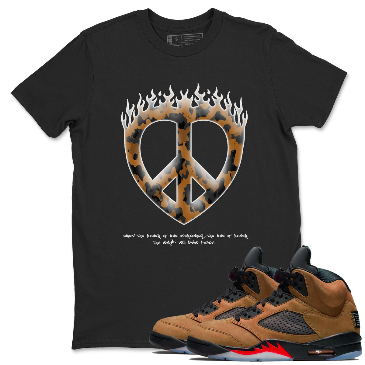 5s Archaeo Brown shirts to match jordans Love Peace sneaker match tees Air Jordan 5 Archaeo Brown match shoes to clothes Drip Gear Zone unisex cotton Black 1 shirts
