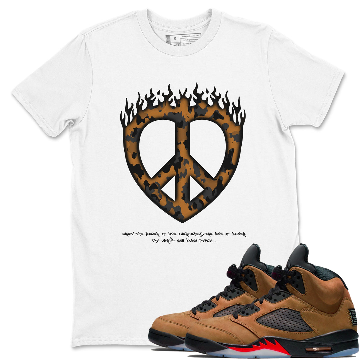 5s Archaeo Brown shirts to match jordans Love Peace sneaker match tees Air Jordan 5 Archaeo Brown match shoes to clothes Drip Gear Zone unisex cotton White 1 shirts