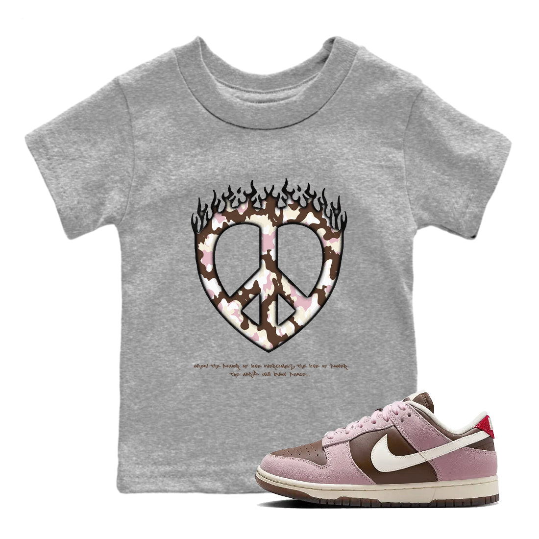 Dunk Cacao Wow And Pink Foam shirts to match jordans Love Peace sneaker match tees Dunk Cacao Wow And Pink Foam Drip Gear Zone Youth Baby Heather Grey 1 crew neck shirts