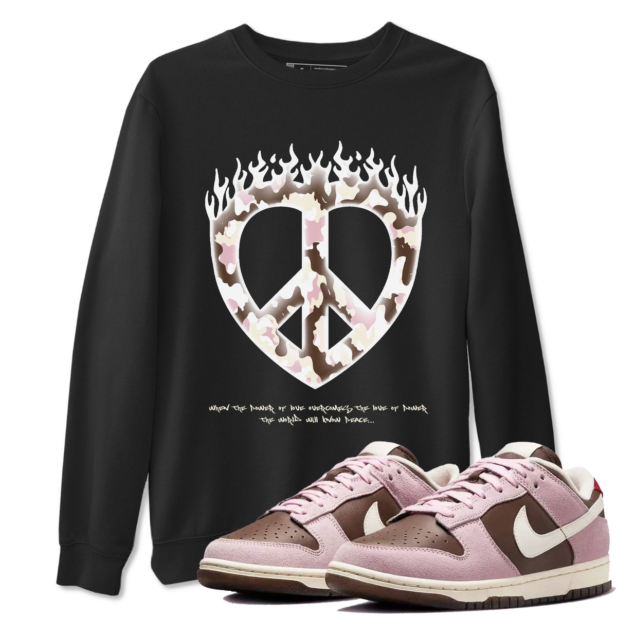 Dunk Cacao Wow And Pink Foam shirts to match jordans Love Peace sneaker match tees Dunk Cacao Wow And Pink Foam Drip Gear Zone unisex cotton Black 1 crew neck shirts