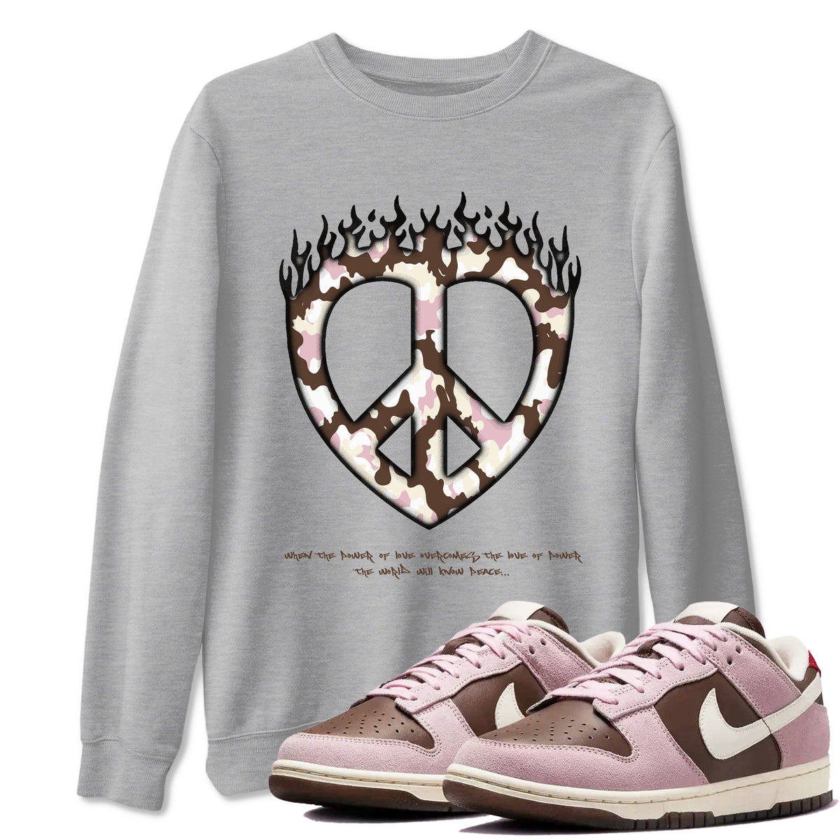 Dunk Cacao Wow And Pink Foam shirts to match jordans Love Peace sneaker match tees Dunk Cacao Wow And Pink Foam Drip Gear Zone unisex cotton Heather Grey 1 crew neck shirts