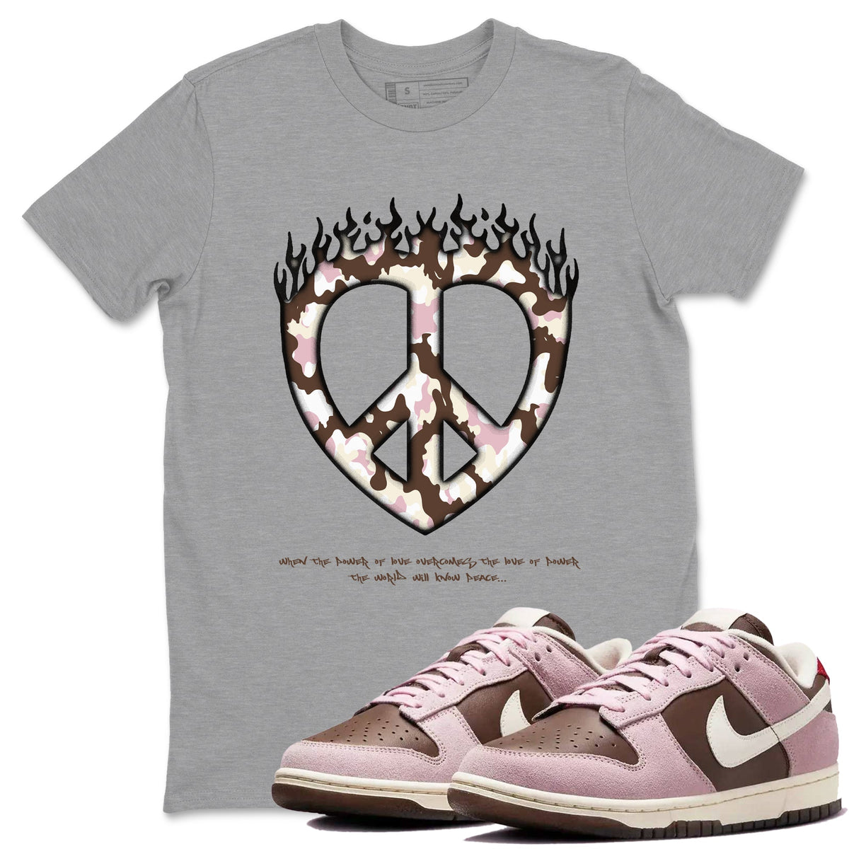 Dunk Cacao Wow And Pink Foam shirts to match jordans Love Peace sneaker match tees Dunk Cacao Wow And Pink Foam Drip Gear Zone unisex cotton Heather Grey 1 crew neck shirts