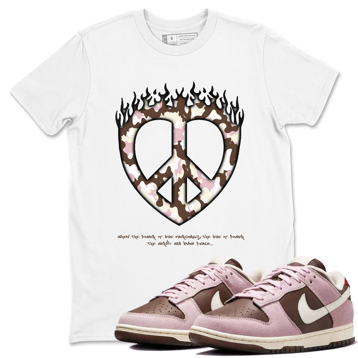 Dunk Cacao Wow And Pink Foam shirts to match jordans Love Peace sneaker match tees Dunk Cacao Wow And Pink Foam Drip Gear Zone unisex cotton White 1 crew neck shirts