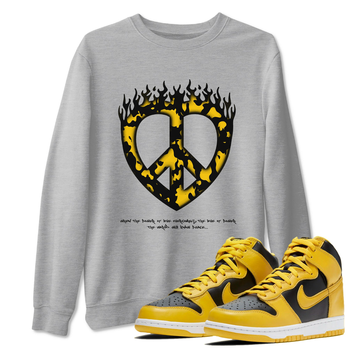 Dunk High Wu Tang shirts to match jordans Love Peace sneaker match tees Dunk High Wu Tang match shoes to clothes Drip Gear Zone unisex cotton Heather Grey 1 shirts