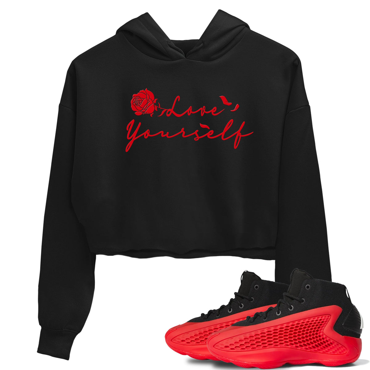AE 1 Bred shirts to match jordans Love Yourself sneaker match tees AE 1 Bred match shoes to clothes Drip Gear Zone unisex cotton Black 1 crop tee