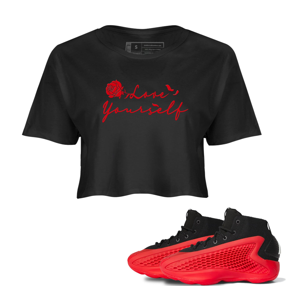 AE 1 Bred shirts to match jordans Love Yourself sneaker match tees AE 1 Bred match shoes to clothes Drip Gear Zone unisex cotton Black 1 crop tee