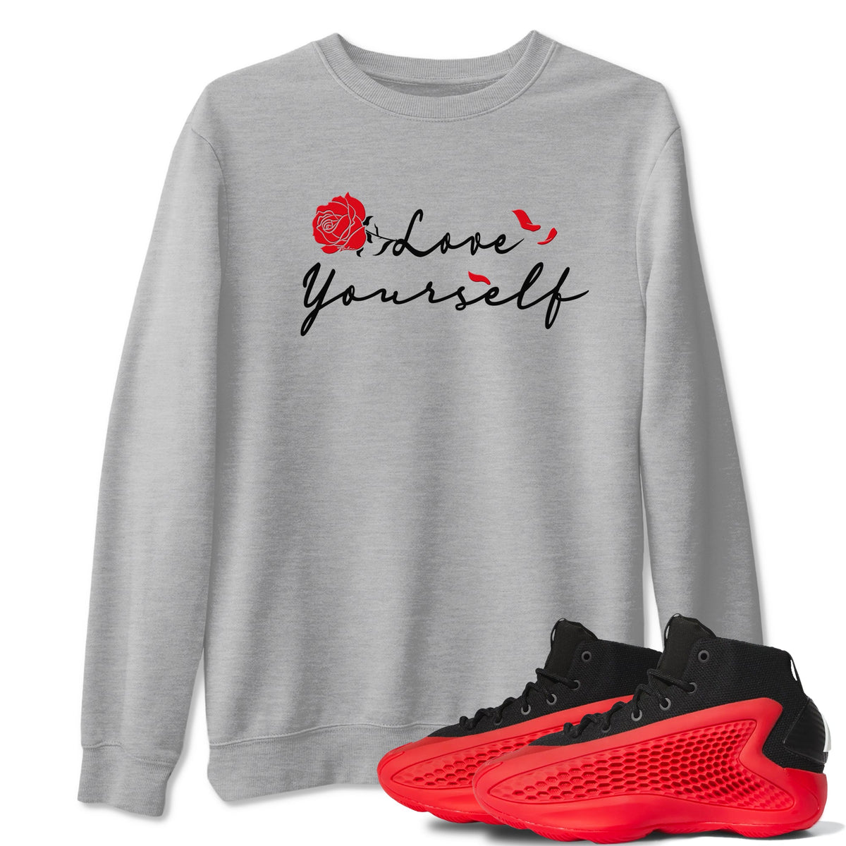 AE 1 Bred shirts to match jordans Love Yourself sneaker match tees AE 1 Bred match shoes to clothes Drip Gear Zone unisex cotton Heather Grey 1 shirts