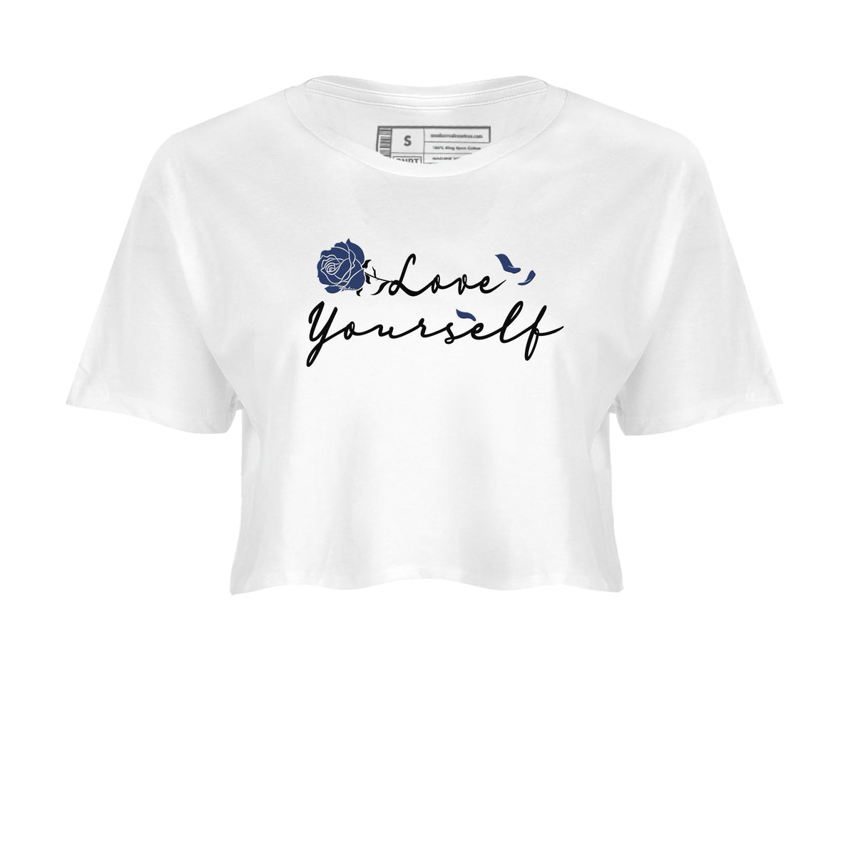 1s Midnight Navy shirts to match jordans Love Yourself sneaker match tees Air Jordan 1 Midnight Navy match shoes to clothes Drip Gear Zone unisex cotton White 2 crop tee