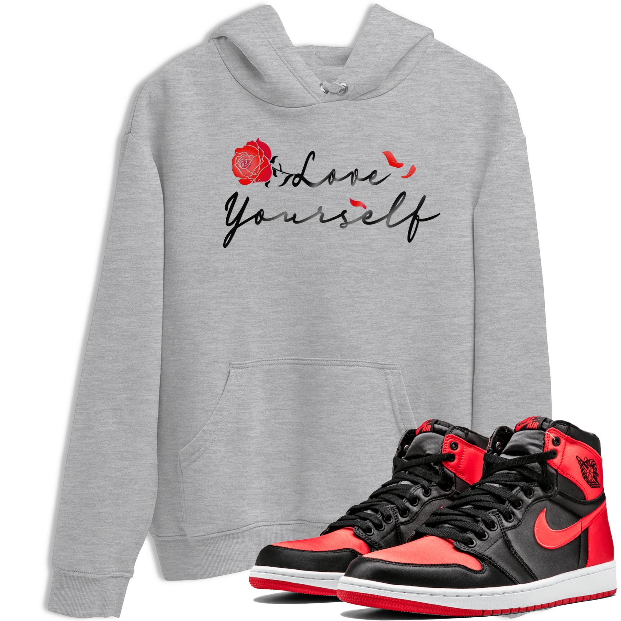 Jordan 1 High OG Satin Bred shirt to match jordans Love Yourself sneaker tees Air Jordan 1 Satin Bred Drip Gear Zone Casual Crew Neck T-Shirt Unisex Heather Grey 1 T-Shirt