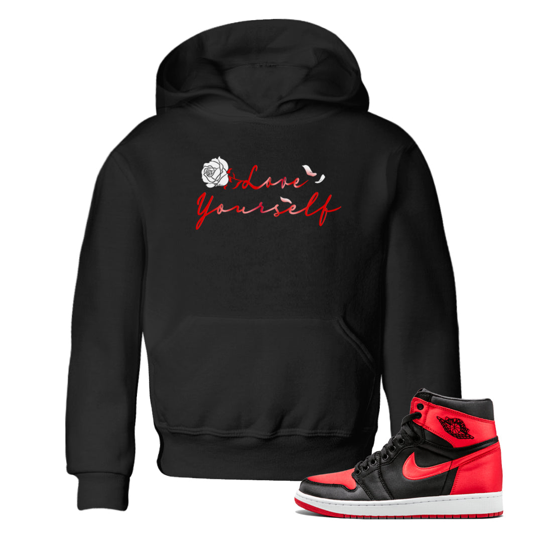 Jordan 1 High OG Satin Bred shirt to match jordans Love Yourself sneaker tees Air Jordan 1 Satin Bred Drip Gear Zone Casual Crew Neck T-Shirt Baby Toddler Black 1 T-Shirt