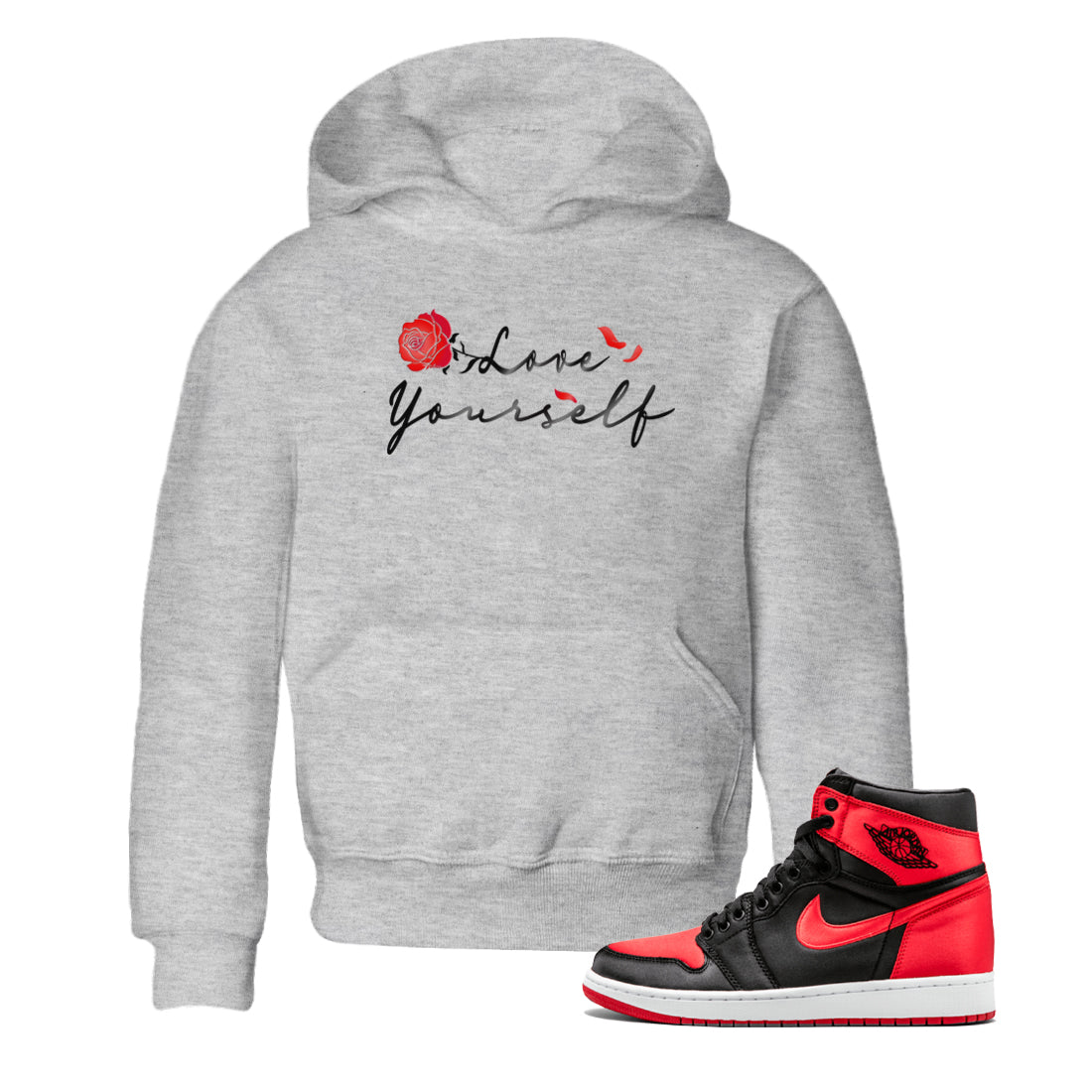 Jordan 1 High OG Satin Bred shirt to match jordans Love Yourself sneaker tees Air Jordan 1 Satin Bred Drip Gear Zone Casual Crew Neck T-Shirt Baby Toddler Heather Grey 1 T-Shirt