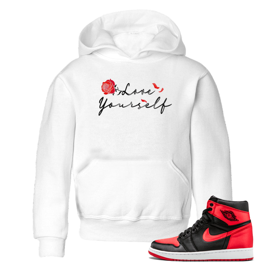 Jordan 1 High OG Satin Bred shirt to match jordans Love Yourself sneaker tees Air Jordan 1 Satin Bred Drip Gear Zone Casual Crew Neck T-Shirt Baby Toddler White 1 T-Shirt