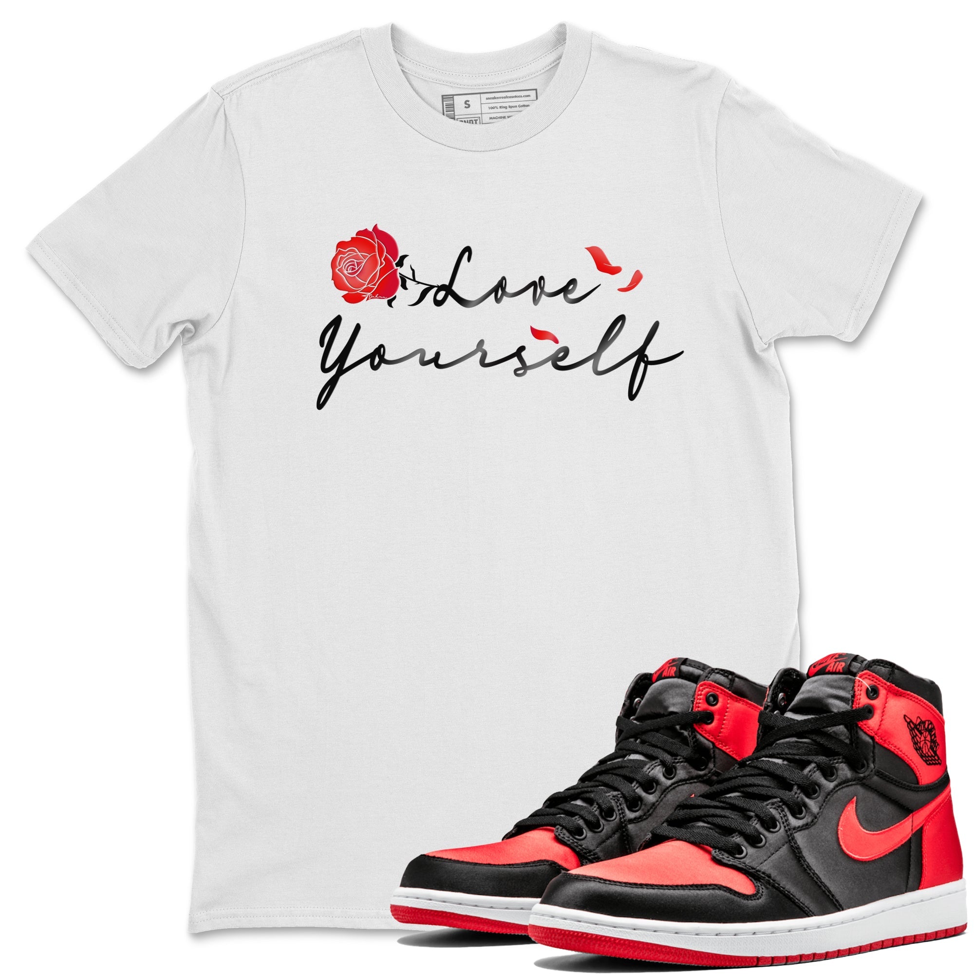 Jordan 1 High OG Satin Bred shirt to match jordans Love Yourself sneaker tees Air Jordan 1 Satin Bred Drip Gear Zone Casual Crew Neck T-Shirt Unisex White 1 T-Shirt
