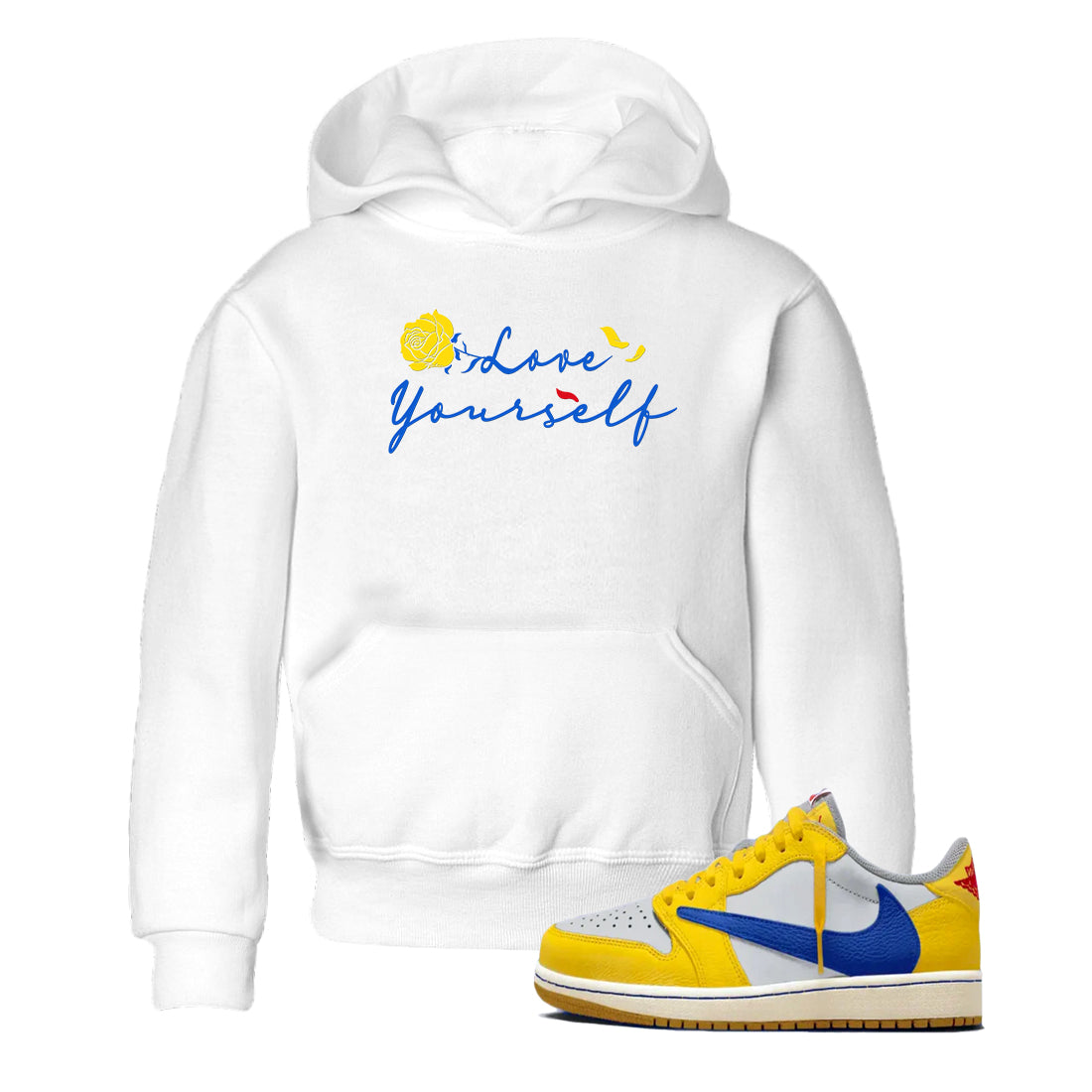 AJ1 Travis Scott Canary shirt to match jordans Love Yourself sneaker tees Air Jordan 1 Travis Scott Canary Drip Gear Zone baby toddler White 1 cotton Shirt
