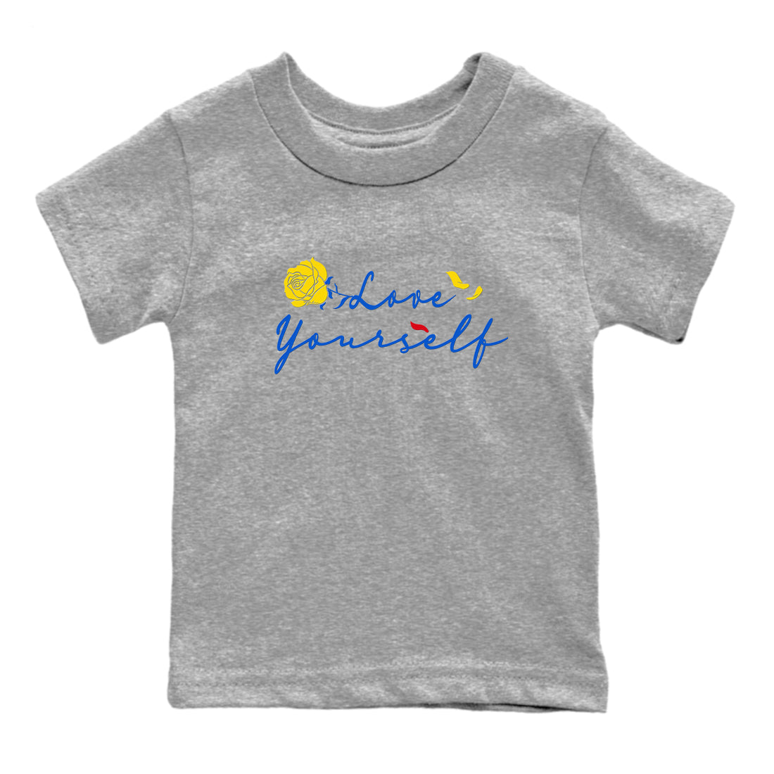 AJ1 Travis Scott Canary shirt to match jordans Love Yourself sneaker tees Air Jordan 1 Travis Scott Canary Drip Gear Zone baby toddler Heather Grey 2 cotton Shirt
