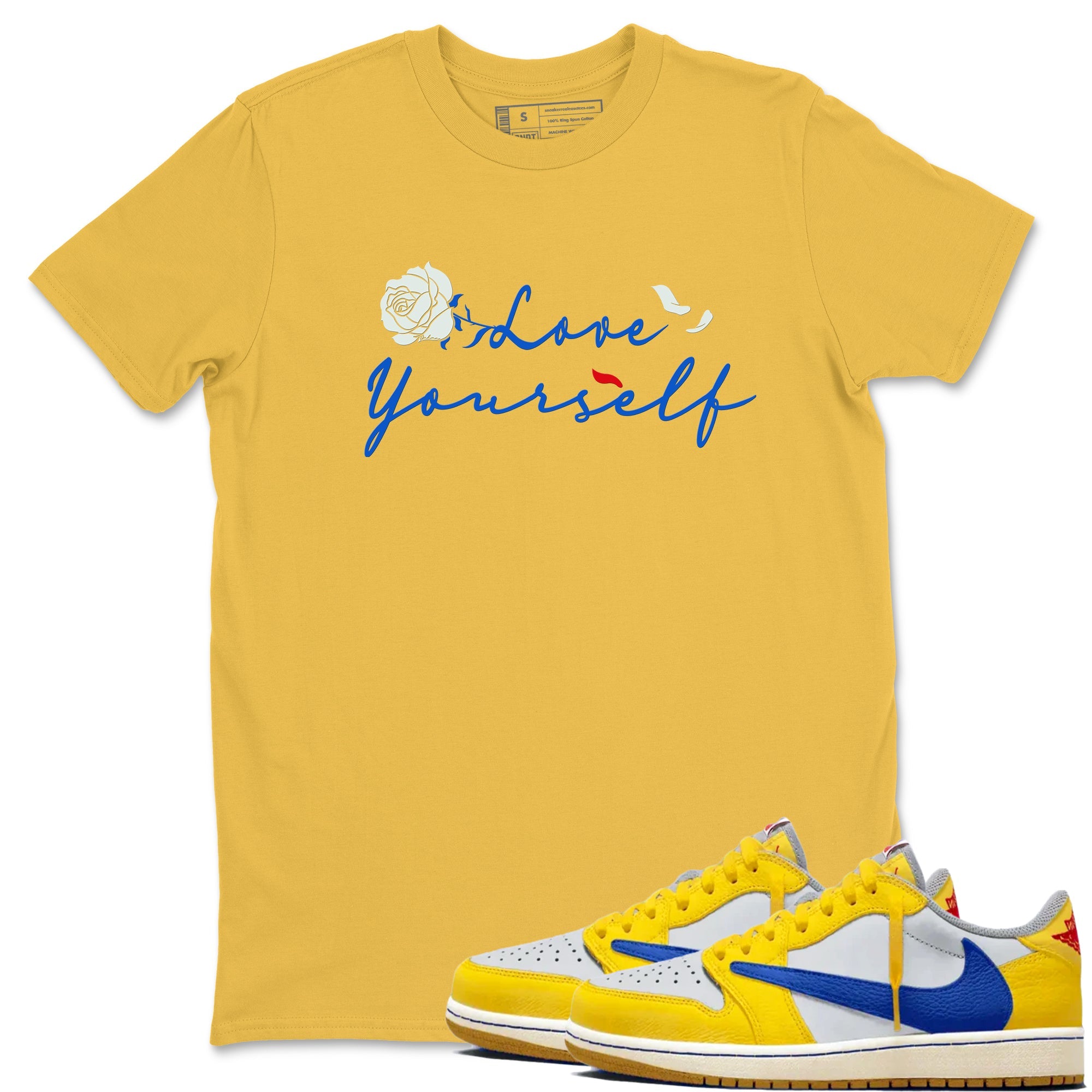 AJ1 Travis Scott Canary shirt to match jordans Love Yourself sneaker tees Air Jordan 1 Travis Scott Canary Drip Gear Zone unisex cotton Daisy 1 crew neck shirt