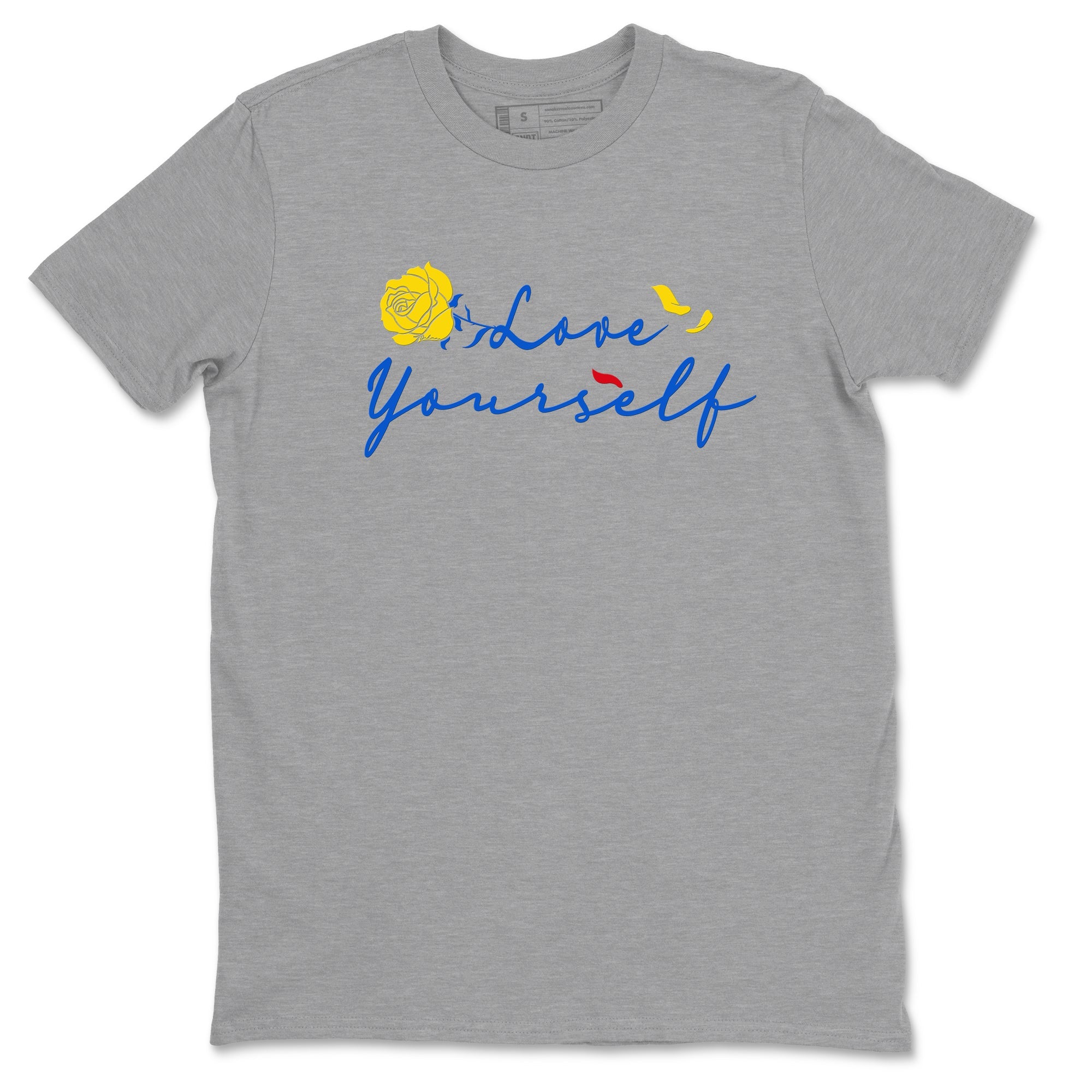 AJ1 Travis Scott Canary shirt to match jordans Love Yourself sneaker tees Air Jordan 1 Travis Scott Canary Drip Gear Zone unisex cotton Heather Grey 2 crew neck shirt