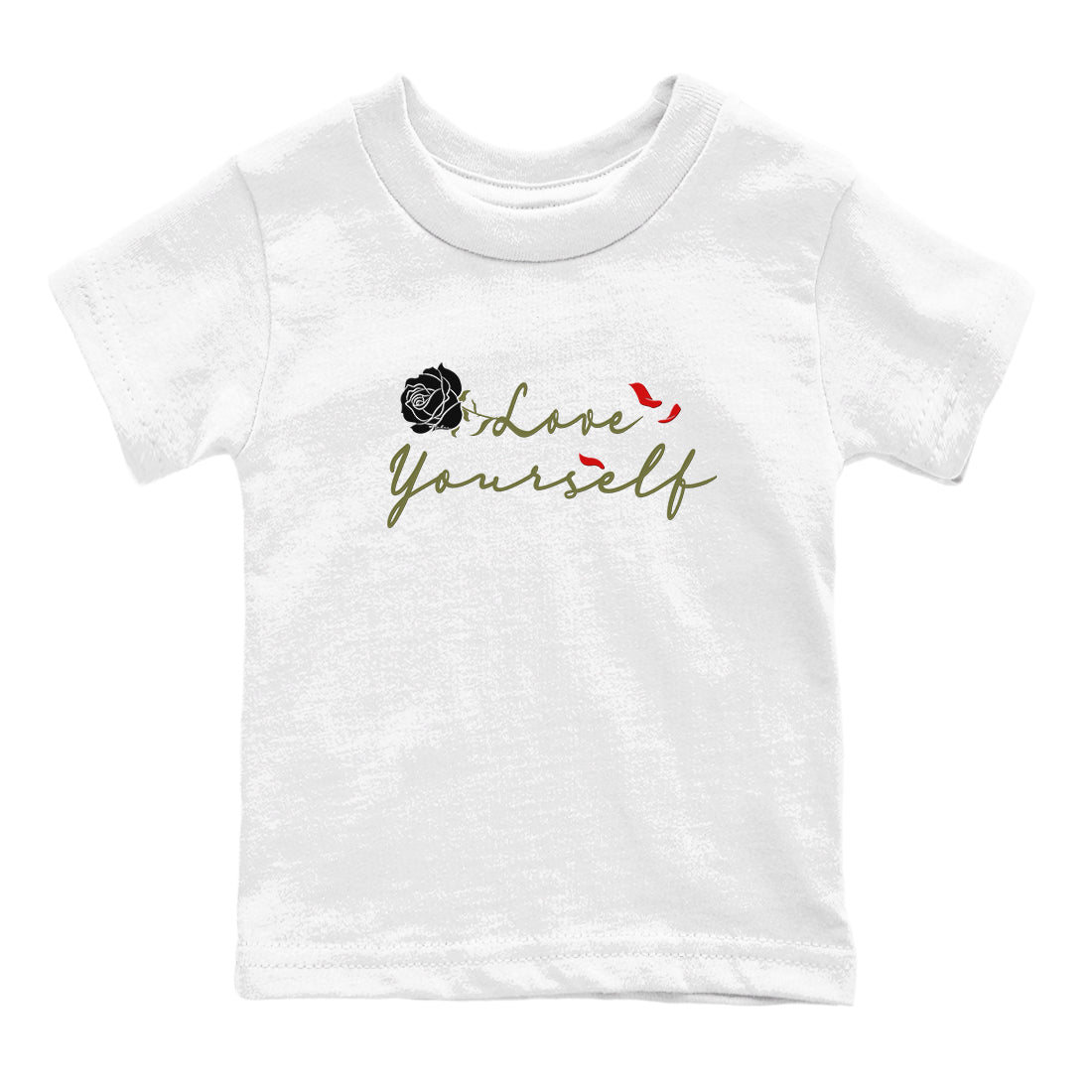 1s Travis Scott Medium Olive shirts to match jordans Love Yourself sneaker match tees Air Jordan 1 Travis Scott Medium Olive match shoes to clothes Drip Gear Zone Youth Baby White 2 tee