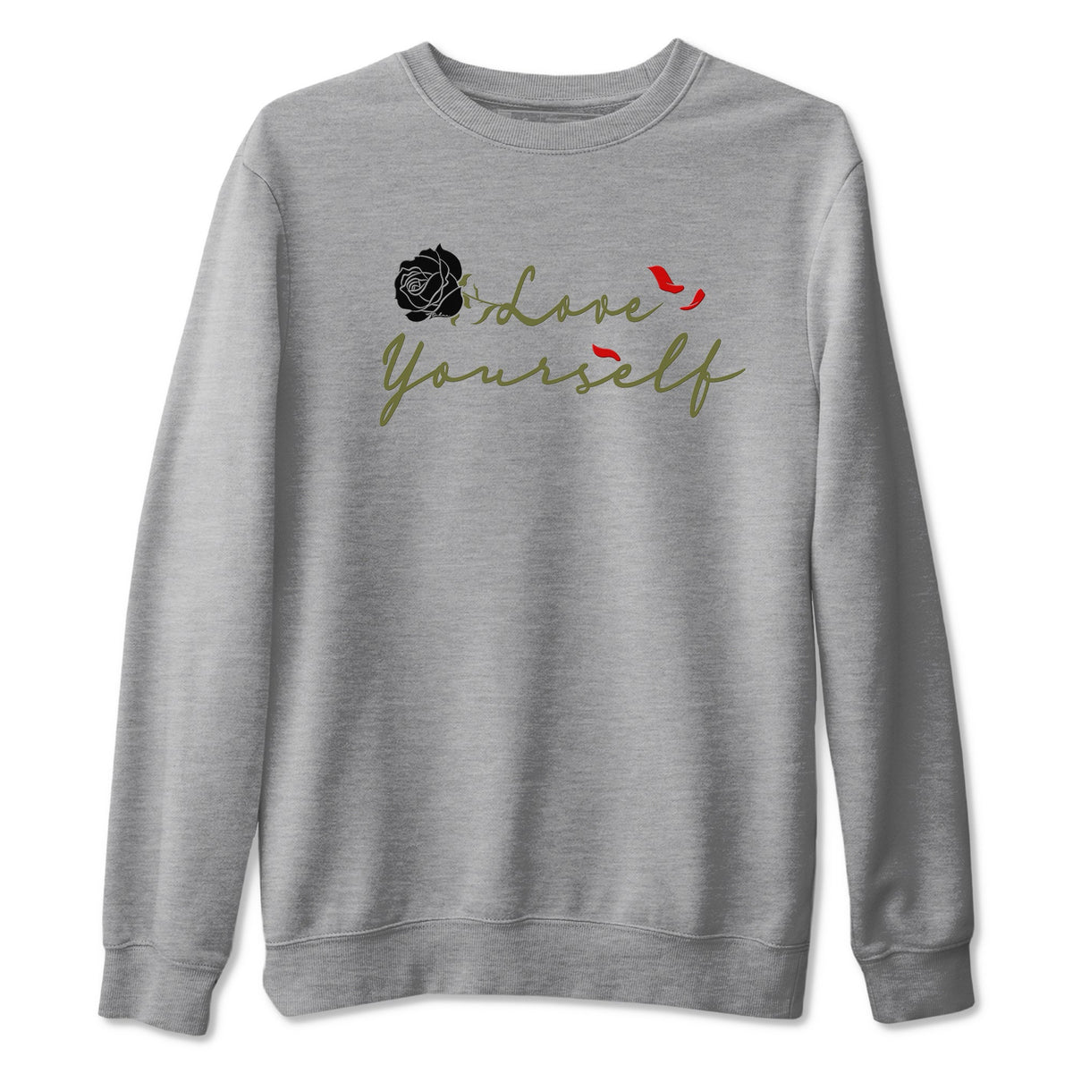 1s Travis Scott Medium Olive shirts to match jordans Love Yourself sneaker match tees Air Jordan 1 Travis Scott Medium Olive match shoes to clothes Drip Gear Zone unisex cotton Heather Grey 2 shirts