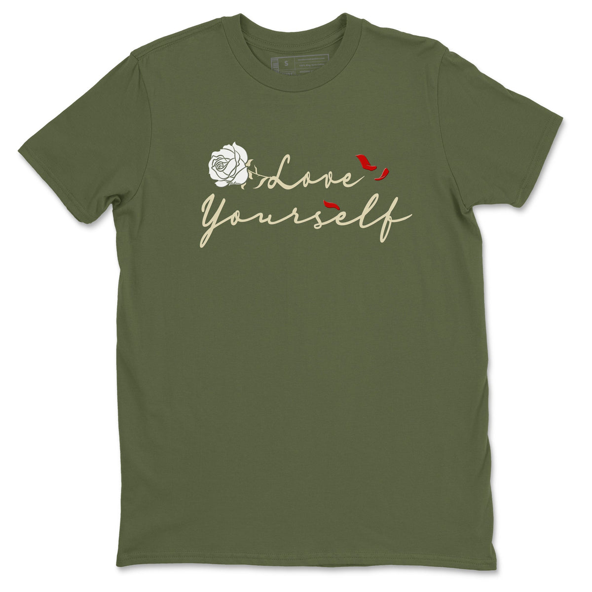 1s Travis Scott Medium Olive shirts to match jordans Love Yourself sneaker match tees Air Jordan 1 Travis Scott Medium Olive match shoes to clothes Drip Gear Zone unisex cotton Military Green 2 shirts