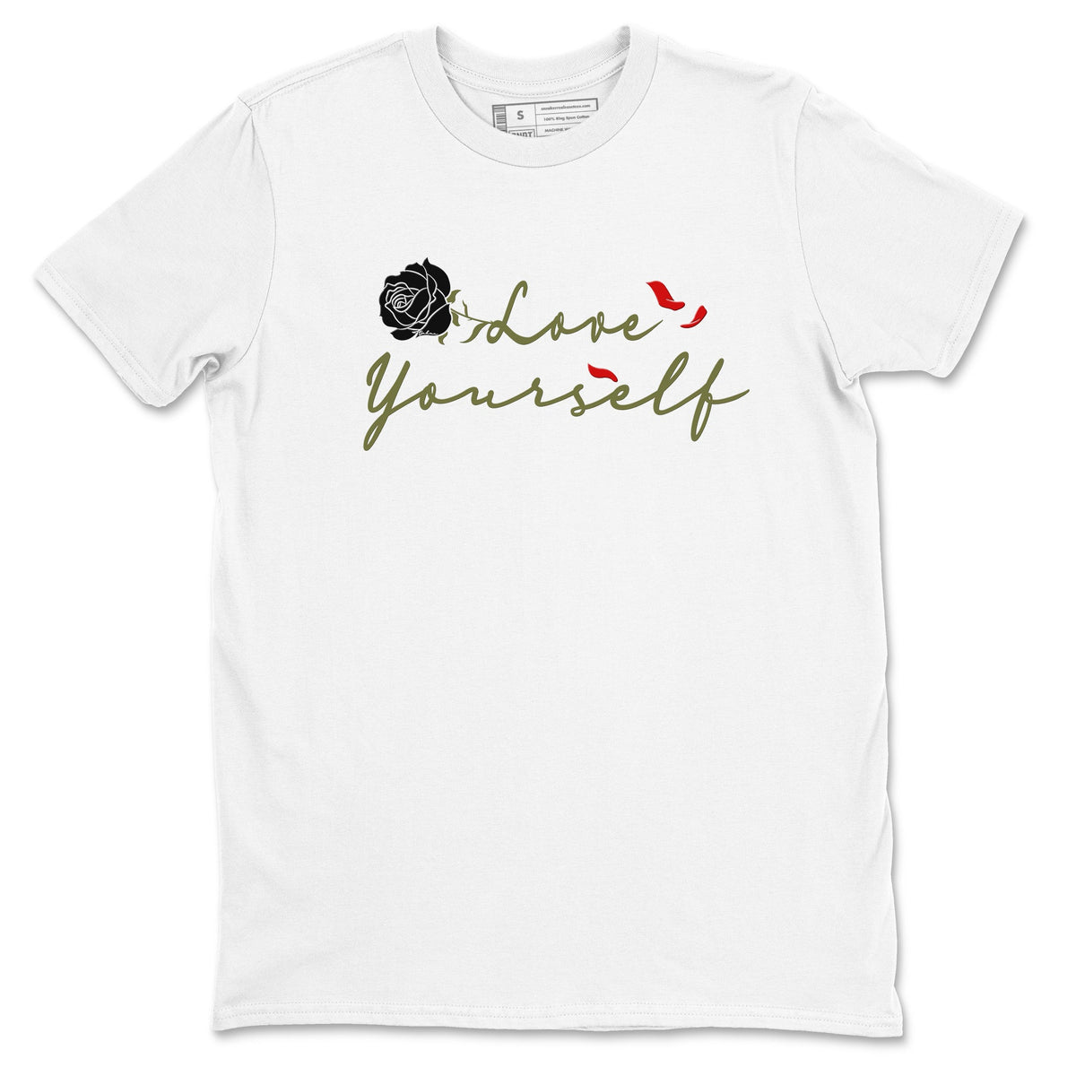 1s Travis Scott Medium Olive shirts to match jordans Love Yourself sneaker match tees Air Jordan 1 Travis Scott Medium Olive match shoes to clothes Drip Gear Zone unisex cotton White 2 shirts